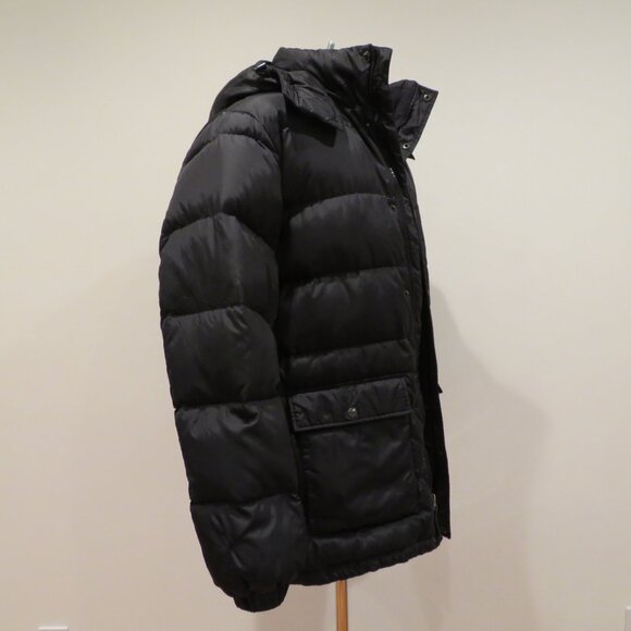Men Large Black Puffer Jacket Eddie Bauer Goose Down Hood Lightweight Quilted - Picture 4 of 16